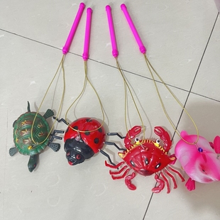 带杆子拉线乌龟玩具螃蟹龙虾甲虫兔子动物蜜蜂地摊货批拉绳