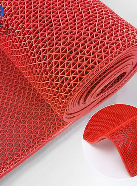 米奇特工PVC塑胶S型镂空防水地垫防滑垫红色加密加厚5.0宽0.9m*1m