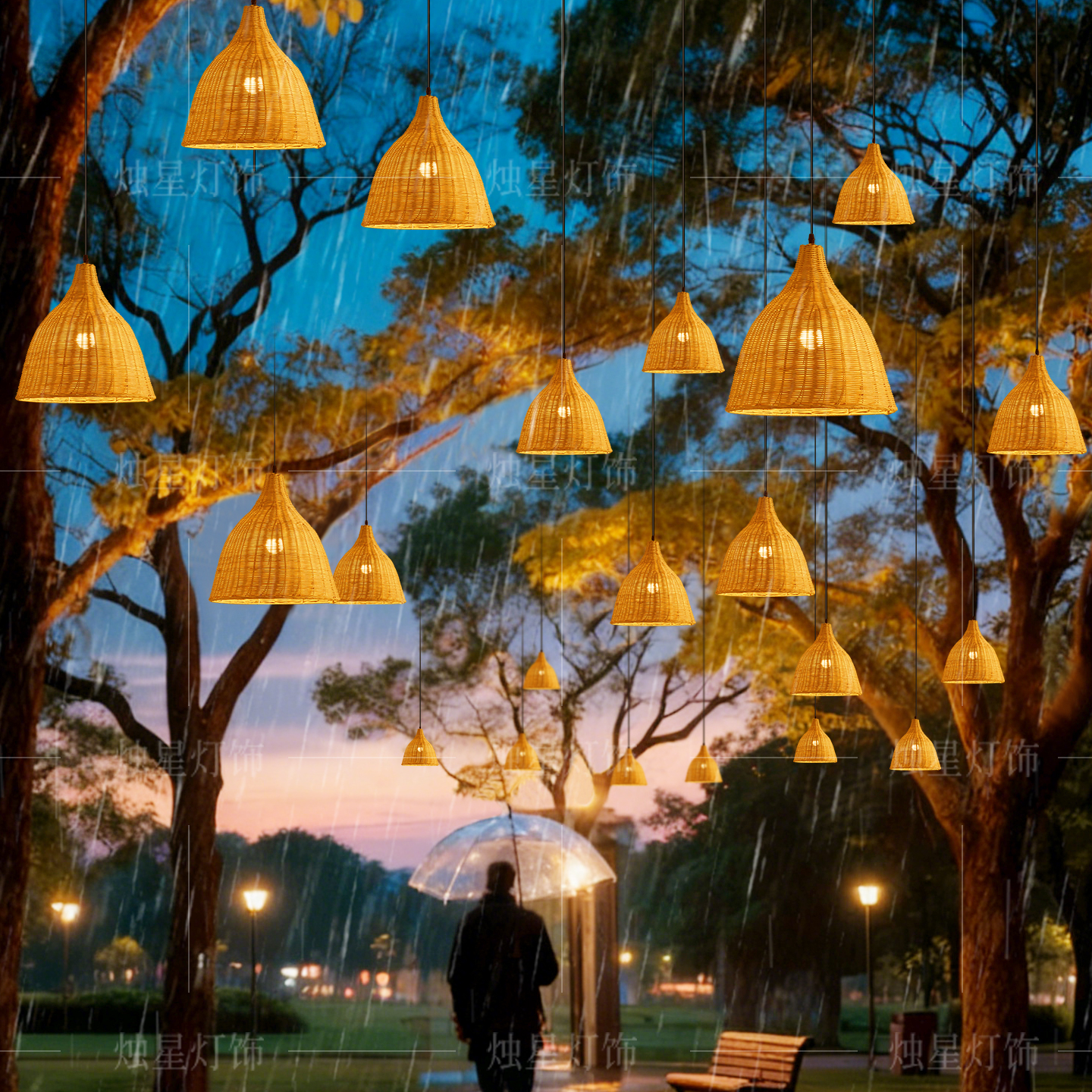 户外露营防水装饰吊灯创意个性藤编艺术灯罩餐厅咖啡店文旅民宿灯