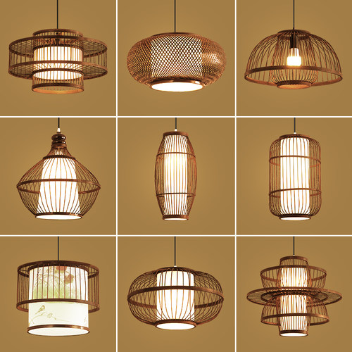 新中式茶室餐厅名宿古风竹编吊灯