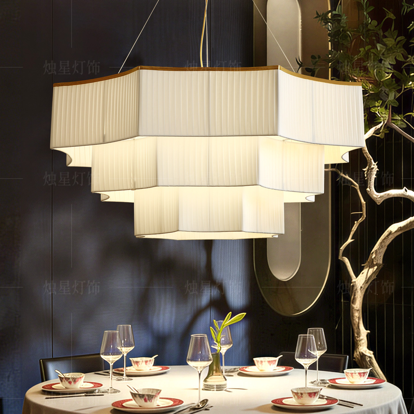 中式宋式美学吊灯客厅餐厅卧室书房房间茶室酒楼禅意古风布艺吊灯,家装灯饰光源,商用吊灯,淘宝优惠券,粉丝福利购,淘宝优惠卷