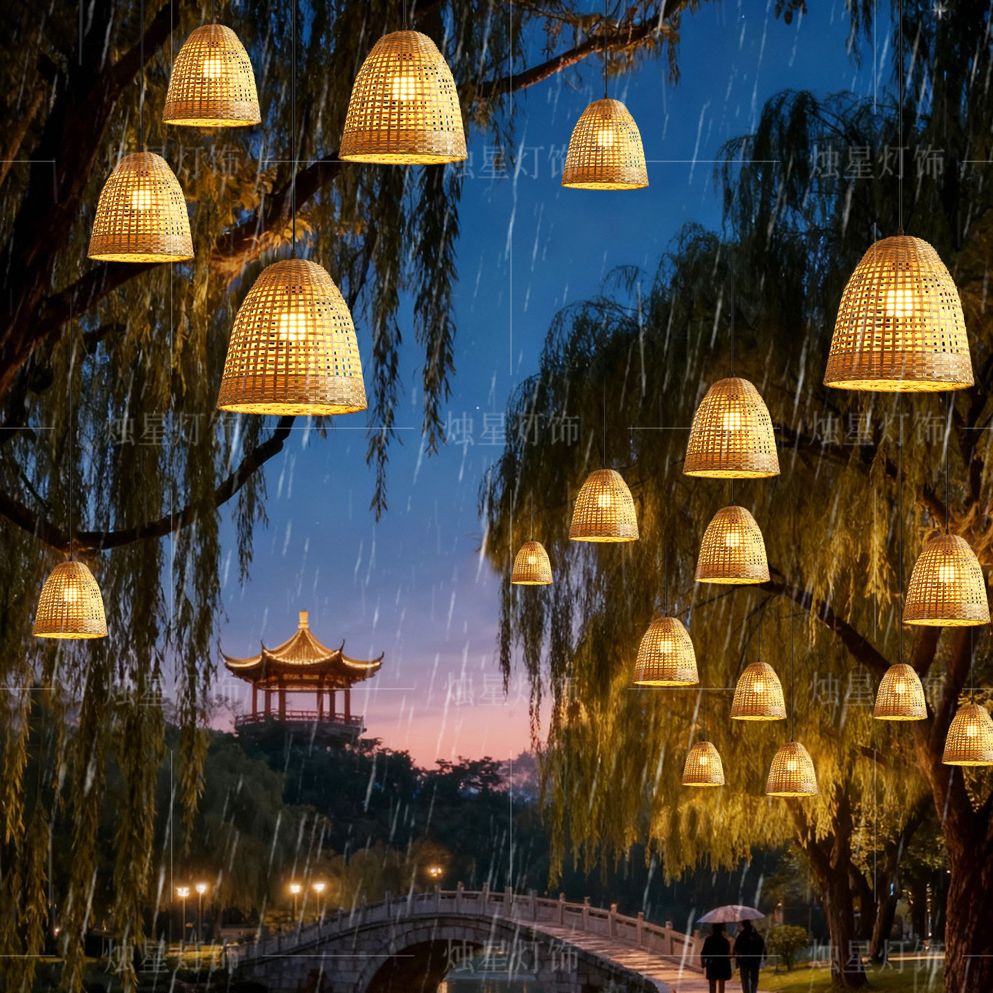 户外防水竹编灯罩公园露营民宿小院室外餐厅防水挂树景观吊灯外壳,家装灯饰光源,商用吊灯,淘宝优惠券,粉丝福利购,淘宝优惠卷