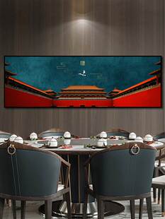 客厅装饰画餐厅横幅古风新中式国潮故宫挂画结婚红色背景墙面壁画