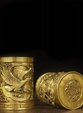 铜龙马鹰笔筒摆件家居办公室桌面书架书房复古创意小装饰品摆设纯