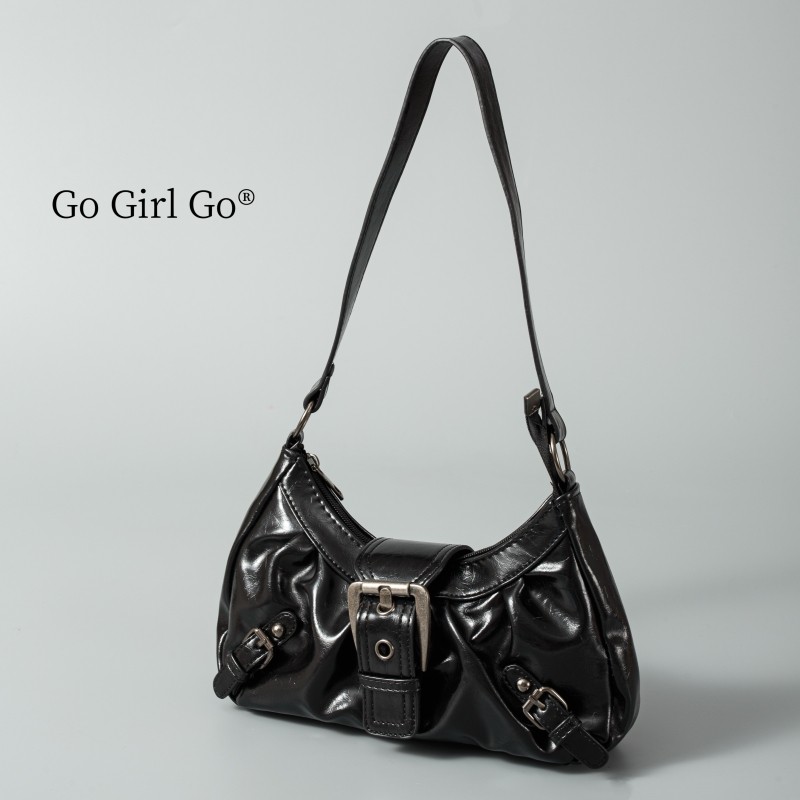 Go Girl Go千禧年代复古辣妹本命腋下包金属做旧机车包hobo单肩包