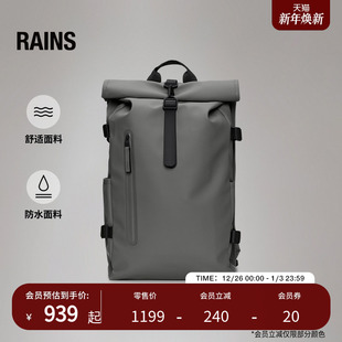 14590 large Rains 防水面料卷顶双肩包书包户外旅行男女Rolltop