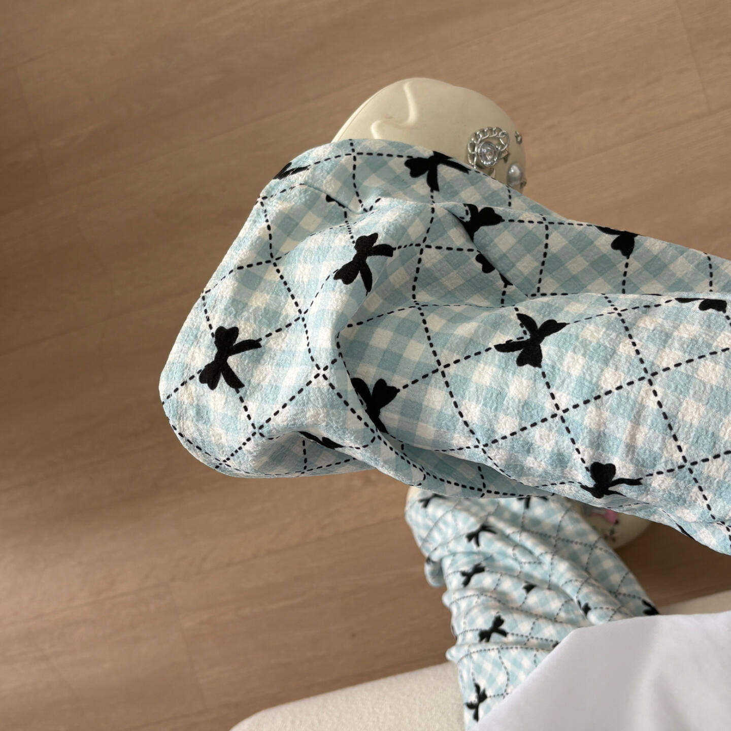 格子裤蓝色遛弯裤宽松慵懒风裤子薄款垂感凉凉裤休闲裤可外穿长裤