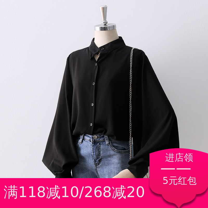 灯笼袖雪纺衫女长袖2019春新款韩版宽松显瘦立领气质上衣黑色衬衣在类目 女装/女士精品, 蕾丝衫/雪纺衫中 - 来自Buy2taobao.com提供专业的淘宝代购服务