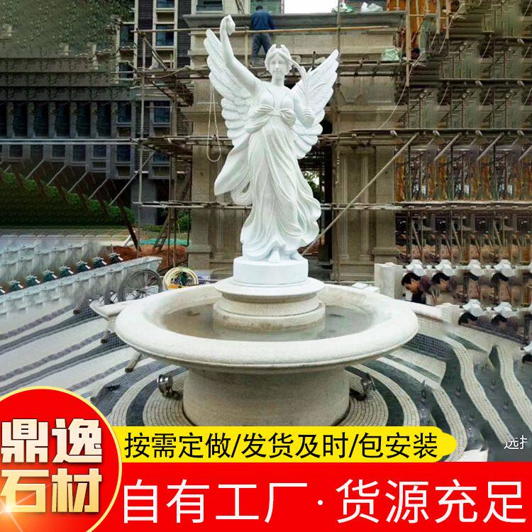 花岗岩石雕人物喷泉摆件 多层石材石喷泉园林景观石雕动物喷泉