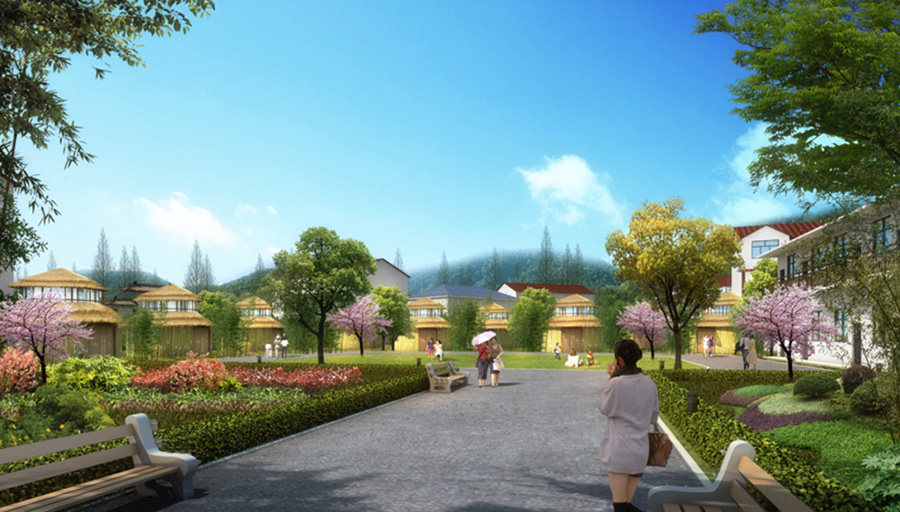 民宿院子庭院设计案例效果图 绿墙 传统 中式院子 农家乐 老房子