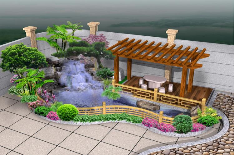 别墅院子设计效果图 院落后院秋千吊椅玻璃房屋院休闲