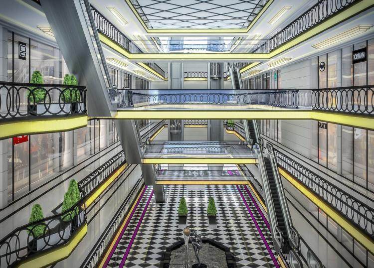 商场设计效果图 时尚广场商场大堂商业内街模型商业内街商业店铺