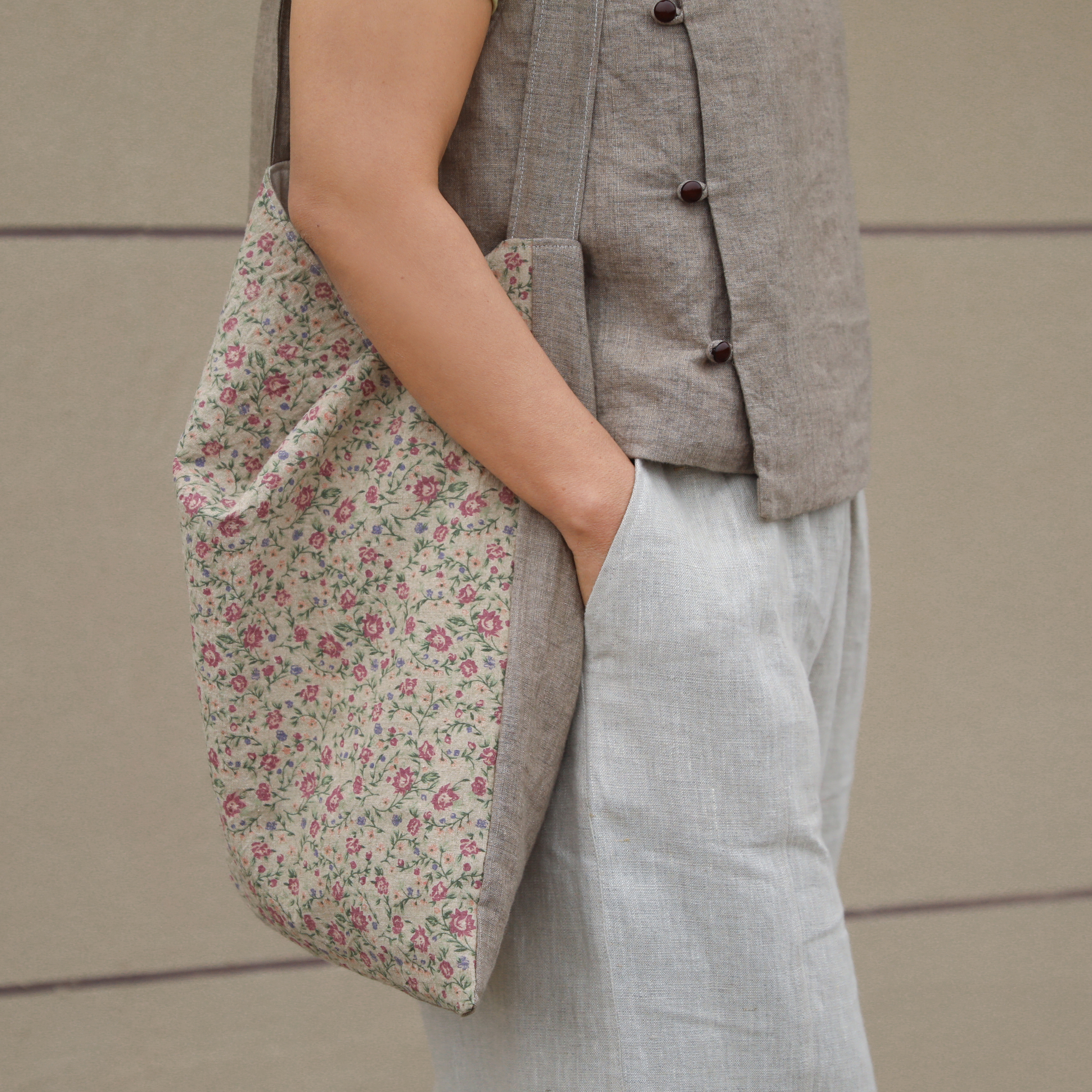 田园碎花纯亚麻布包文艺复古布袋单肩包