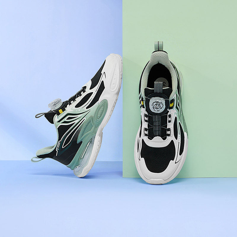 361度男童网面旋钮扣休闲鞋新品2025夏中大童气垫运动鞋K72523801