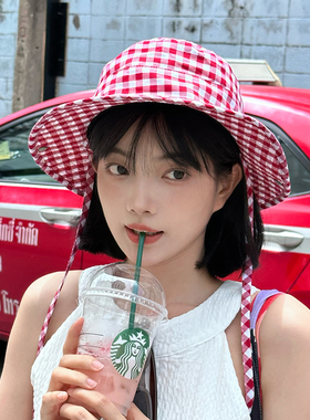 TOANDFRO / 春夏格纹甜美防晒遮阳渔夫帽女
