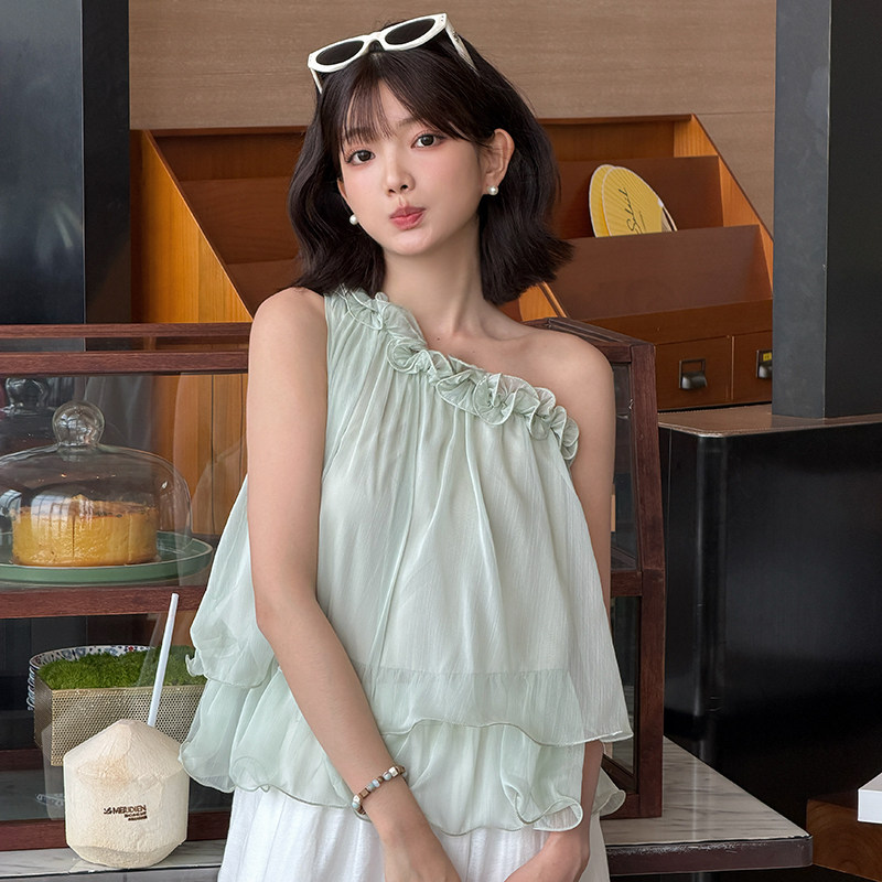 TOANDFRO / 2026春夏度假感温柔飘逸斜肩挂脖套头小衫
