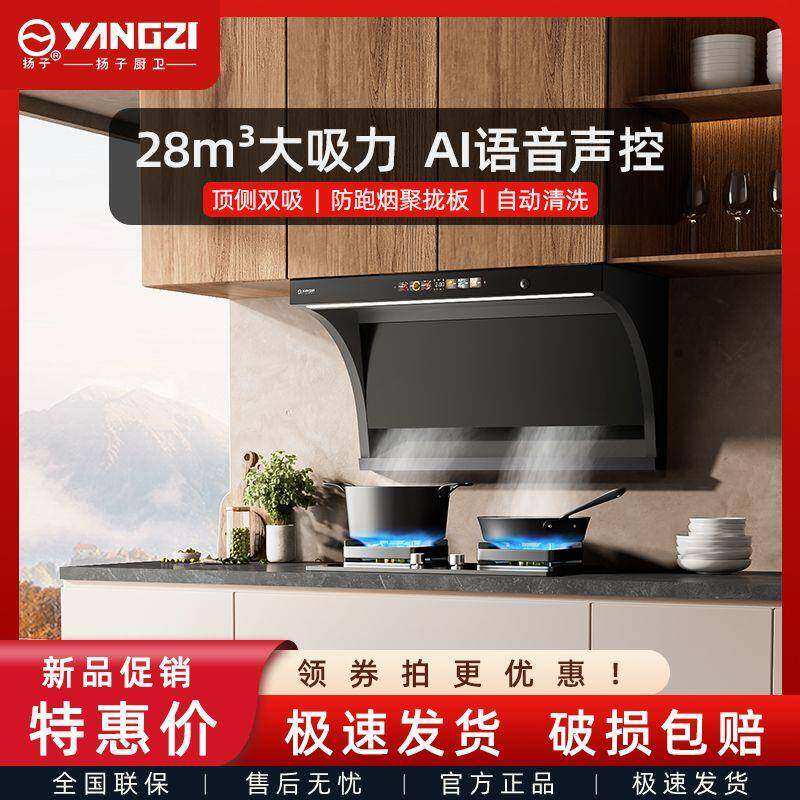 扬子抽油烟机家用厨房大吸力油烟机顶侧双吸壁挂新款静音吸油烟机