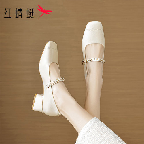 红蜻蜓法式复古小香风玛丽珍鞋女