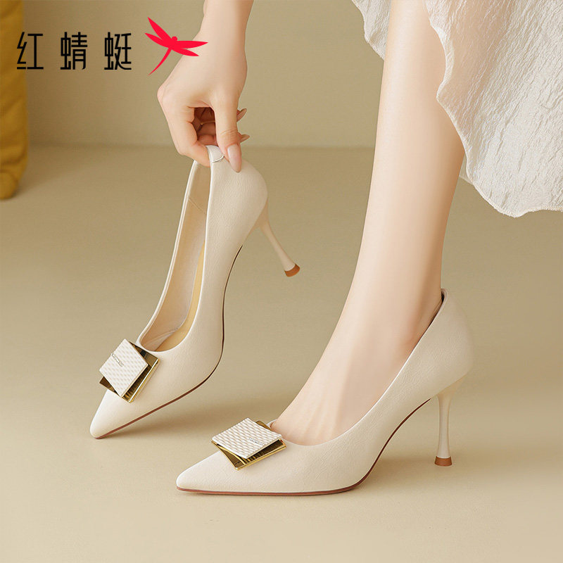 红蜻蜓女鞋2025秋冬新款细跟优雅法式气质高级时装高跟鞋单鞋女款