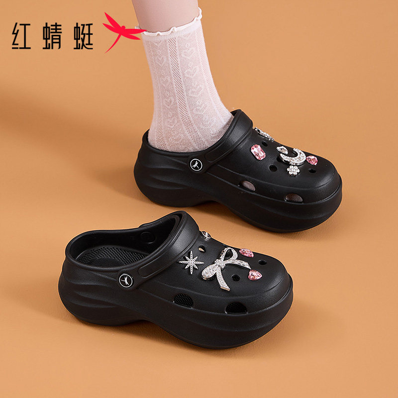 红蜻蜓女鞋2026夏季新款厚底增高精致鞋花装饰外穿洞洞鞋沙滩凉鞋