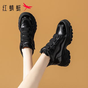 红蜻蜓女鞋冬季新款厚底增高棉鞋魔术贴潮流休闲高帮鞋加绒老爹鞋