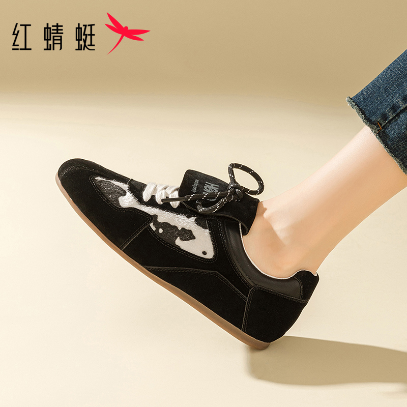 红蜻蜓女鞋2025新款德训鞋平底鞋