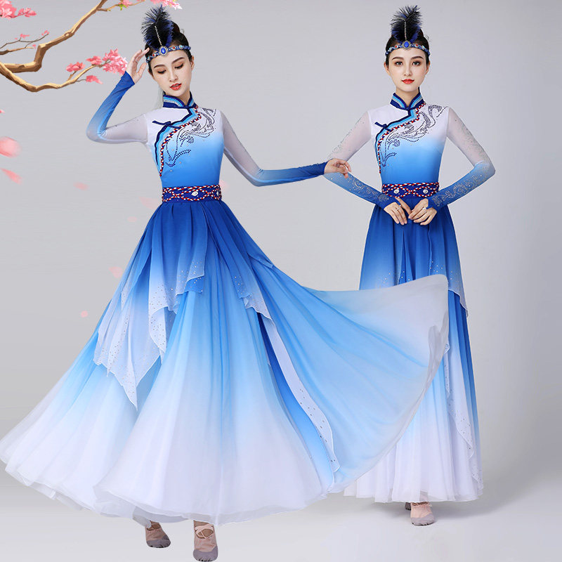 蒙族舞蹈现代民族服装女故里醇香蒙古大摆裙演出服艺考连衣裙套装