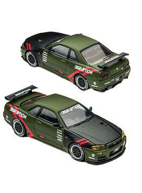 TM 尼桑GT-R R34 哑光橄榄绿合金车Time Micro1:64小比例模型摆件