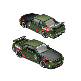TM 尼桑GT-R R34 哑光橄榄绿合金车Time Micro1:64小比例模型摆件