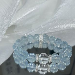 日本品质显白气质天然海蓝宝水晶手链简约高级感水晶手串甜美清新