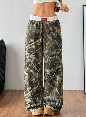 高街潮牌工装休闲裤女2025季宽松直筒复古设计感长裤子潮