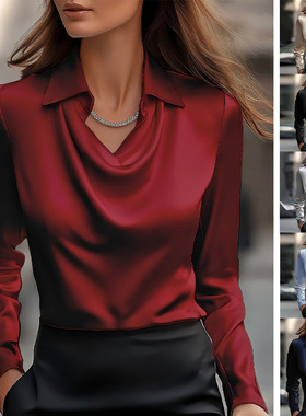 2025款 气质简约荡领衬衫领女士上衣女装