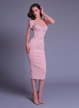 时尚气质包臀性感紧身吊带连衣裙女士蝴蝶结鱼骨晚礼服裙