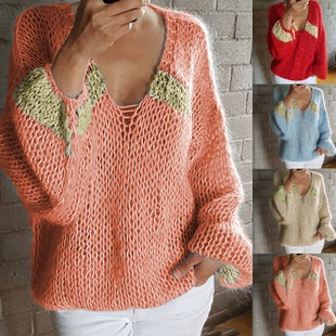 2021休闲V领金丝针织长袖毛衣女