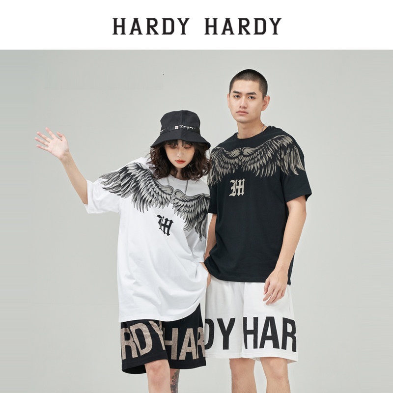 国内代购正品HARDYHARDY宽松印花羽毛翅膀短袖T恤男女体恤上衣潮