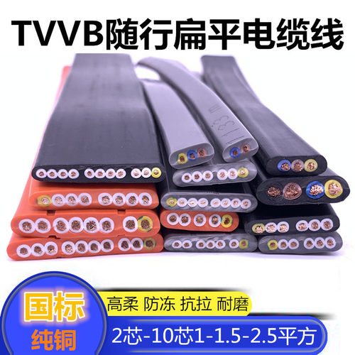 行车扁平电缆TVVB2/3/4/5/6/7/8/10芯电梯电动伸缩门柔软扁电缆线