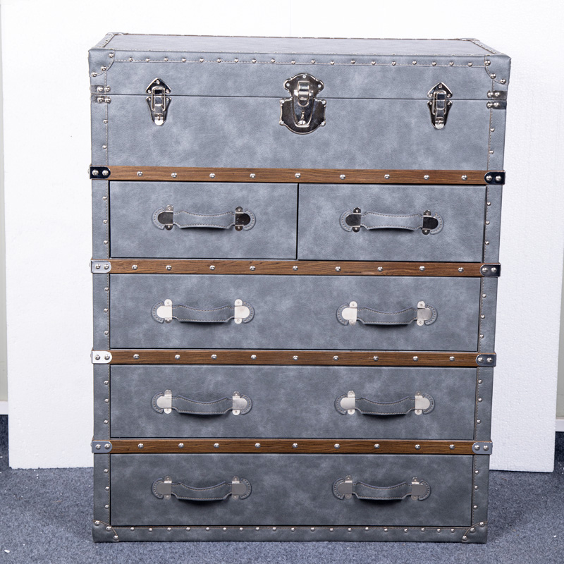 美式乡村复古五斗柜地中海u抽屉收纳柜边柜客厅玄关储物彩绘五斗