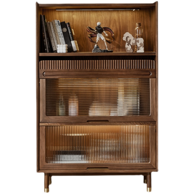 北欧电视边柜轻奢收纳柜客餐厅茶水柜黑胡M桃实木斗柜手办展示柜