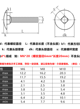 大头马车螺栓304不锈钢半圆方颈螺丝货架螺钉扁头四方M4M5M6M8M12