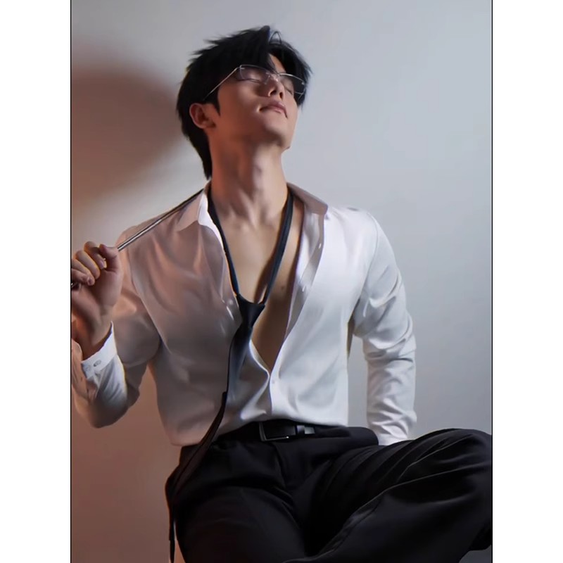 禁欲系白色长袖翻领衬衫dk男制服图片