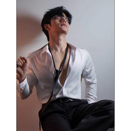 禁欲系白色长袖翻领衬衫dk男制服