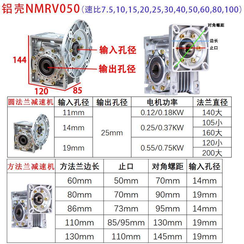 rv40 50 63 75 90-80B5减速机蜗轮蜗杆齿轮箱B14铝NMRV涡轮减速器