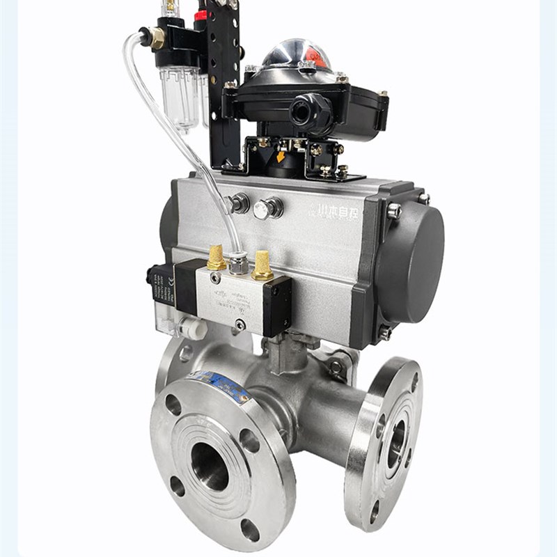 气动法兰三通球阀Q644F-16P不锈钢铸钢三通阀T型L型换向阀DN50 65