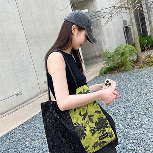 Money bag原创自制布袋  绿野仙踪 拼色小众花朵帆布袋休闲单肩包