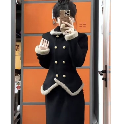 法式富家千金风设计感可拆卸小斗篷百搭外套高腰显瘦半身裙三件套