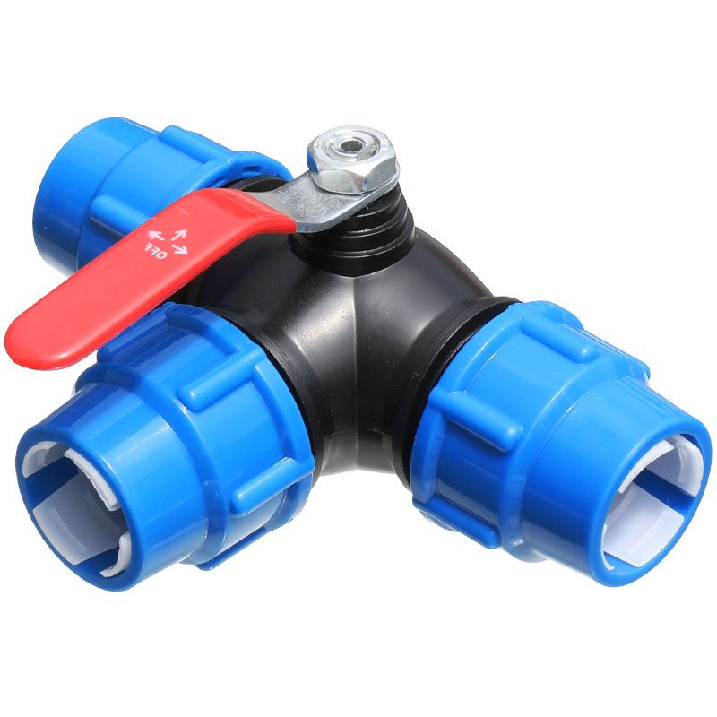 pe管三通球阀大棚喷灌滴灌管6分开关灌溉黑色水管1寸铁柄阀门2寸