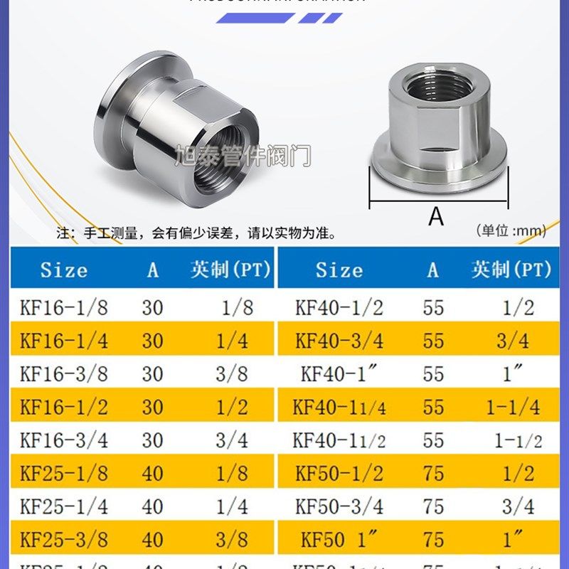 KF真空内丝接头RC英制PT内牙KF16卡箍KF25内螺纹KF40压力表转接头