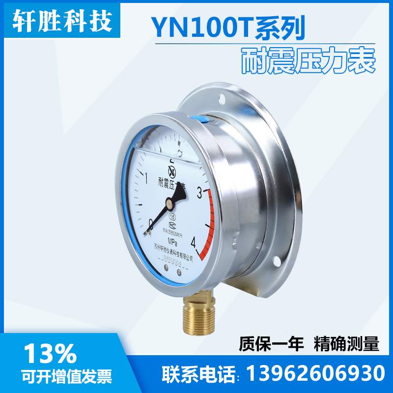 YN100T 4MPa 船用型径向带后边 耐震压力表 抗震压力表 苏州轩胜