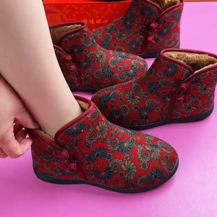 妈妈鞋中老年舒适不累脚老北京加绒保暖棉鞋防滑防摔一脚蹬轻便鞋
