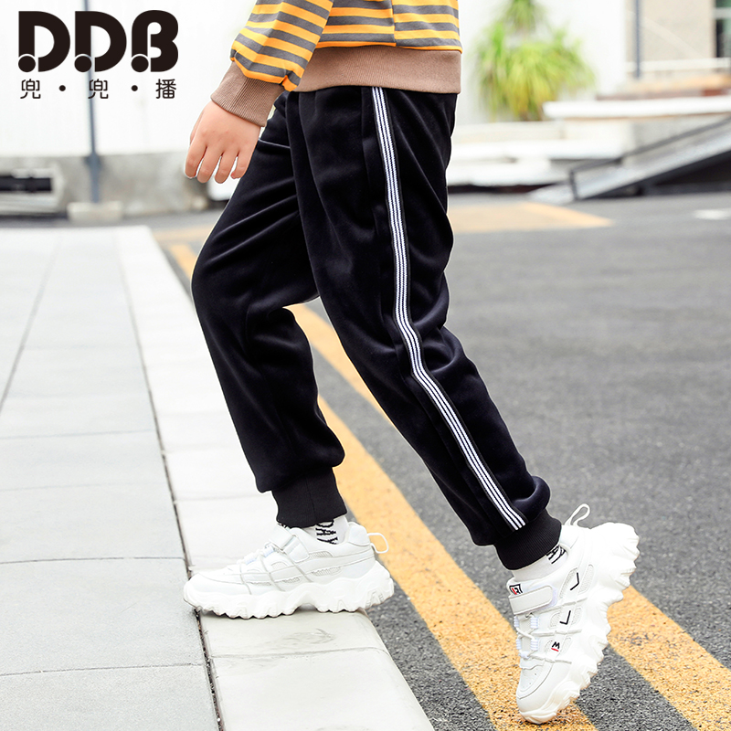 童装男童长裤双面绒金丝绒2025春秋款加绒束脚修身运动宽松